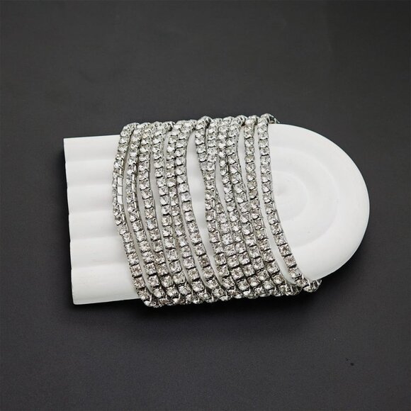 Crystal Stretch Bracelets Set Women Silver Gold Rhinestone Stackable Cuff - Picture 6 of 7